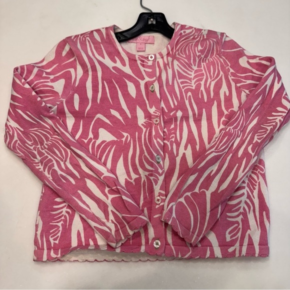 Lilly Pulitzer Girls Pink & White Cardigan Button Up Size 6 - Picture 9 of 10